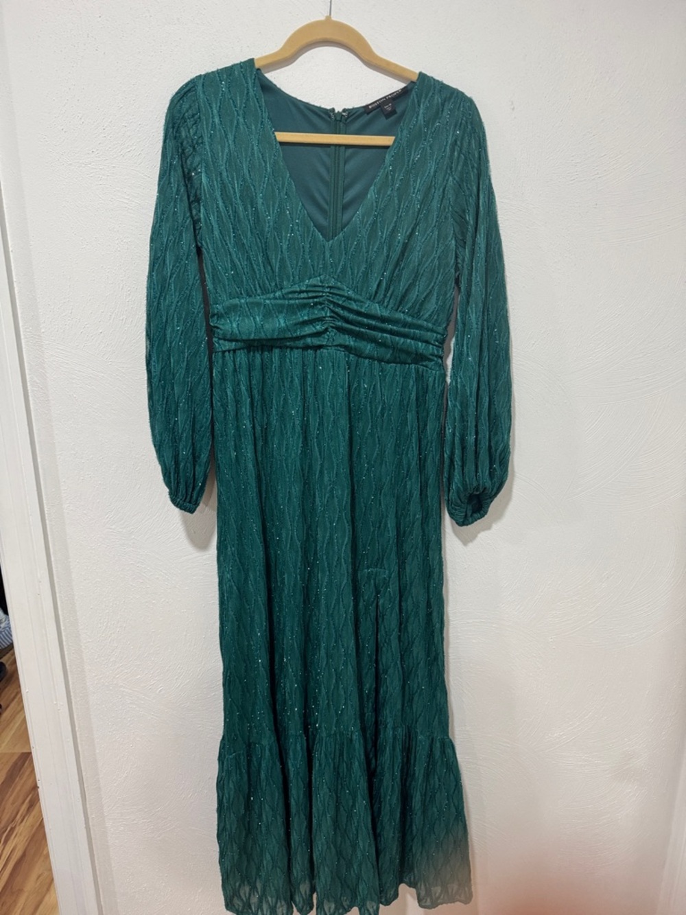 Boston Proper Teal V-Neck Long Sleeve Maxi Dress